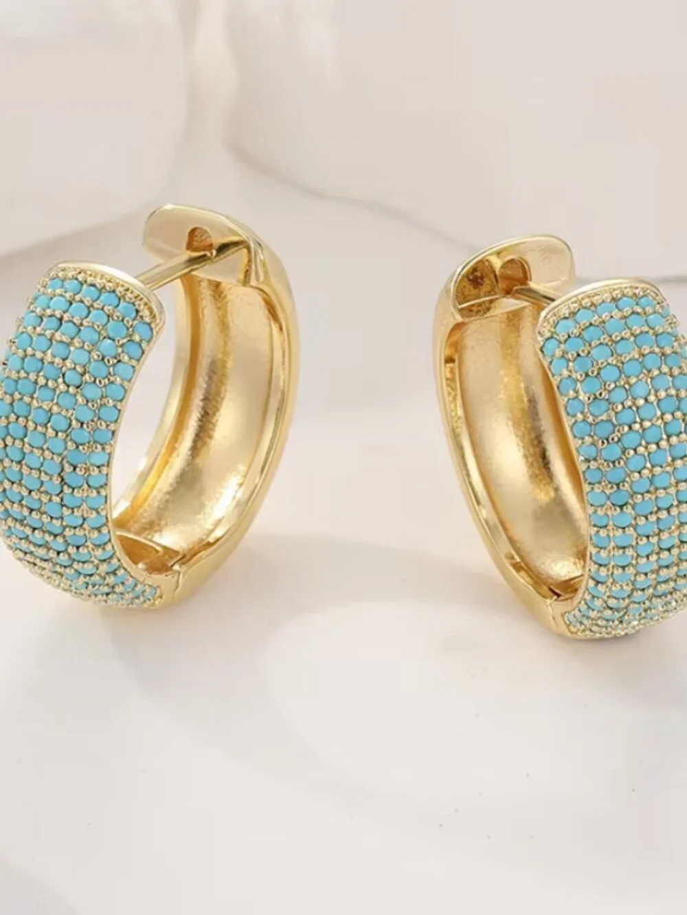14K Gold Womens 2ct Blue Turquoise Small Hoop Earrings New 14 K Silver Jewelry